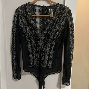 NWT Black Lace BCBG bodysuit size L